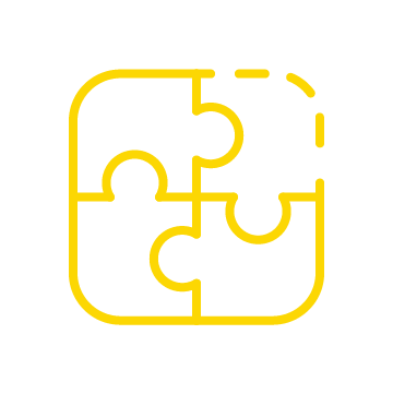 Yellow outline of a four-piece jigsaw puzzle with one piece missing on a light gray background.