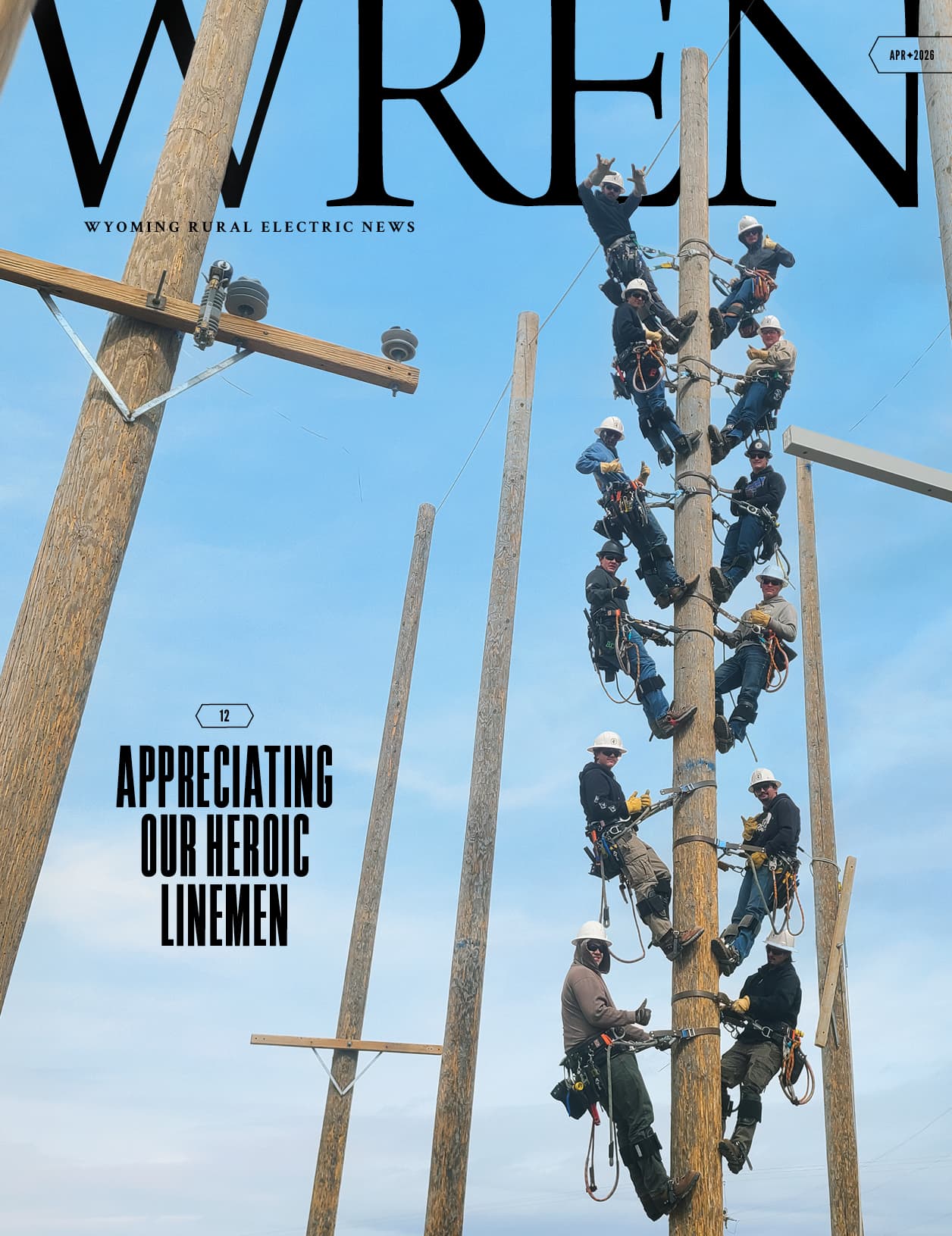 Students from lineman school climbing up an electrical pole for training.