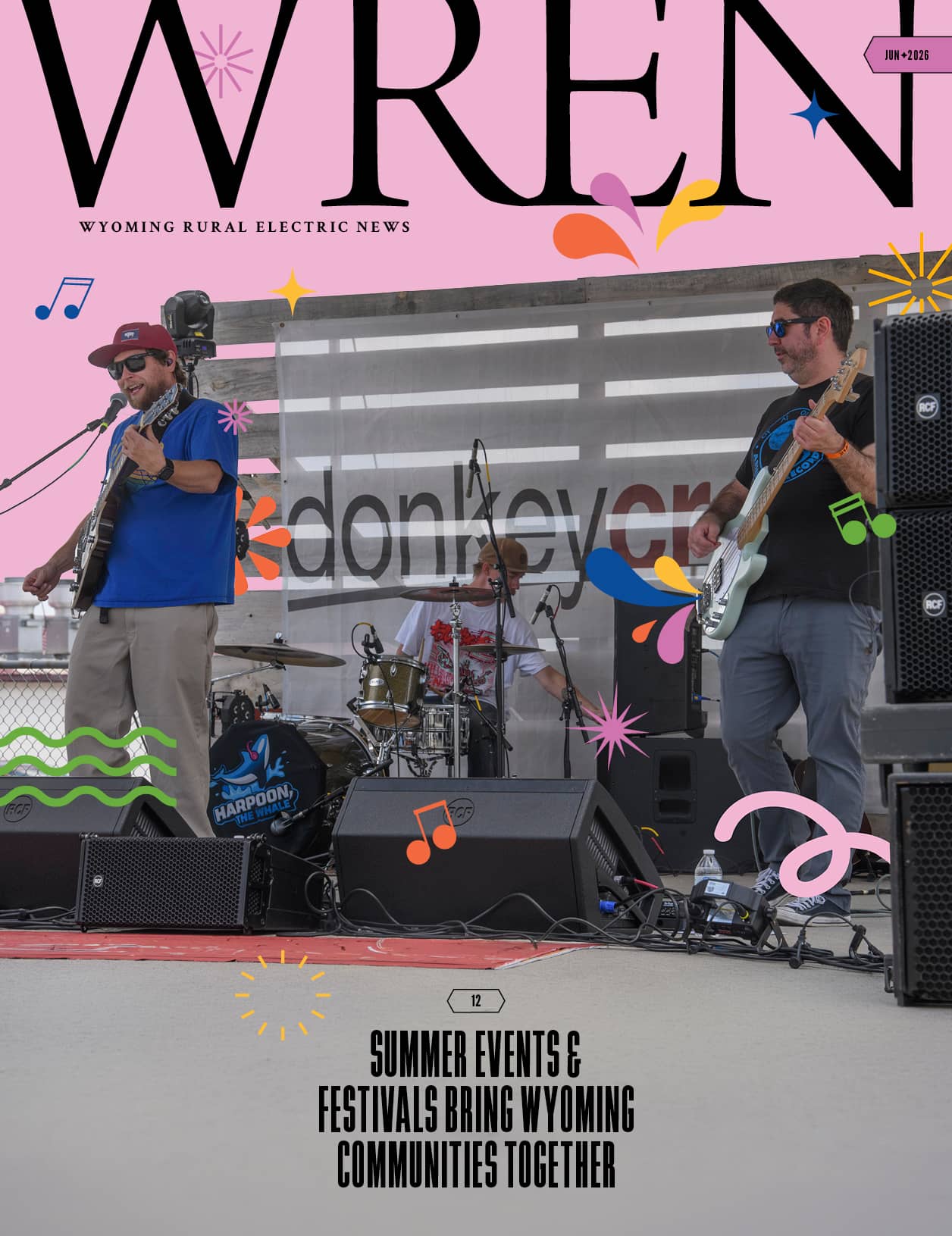 Cover of WREN magazine showing a band playing at Donkey Creek Festival.